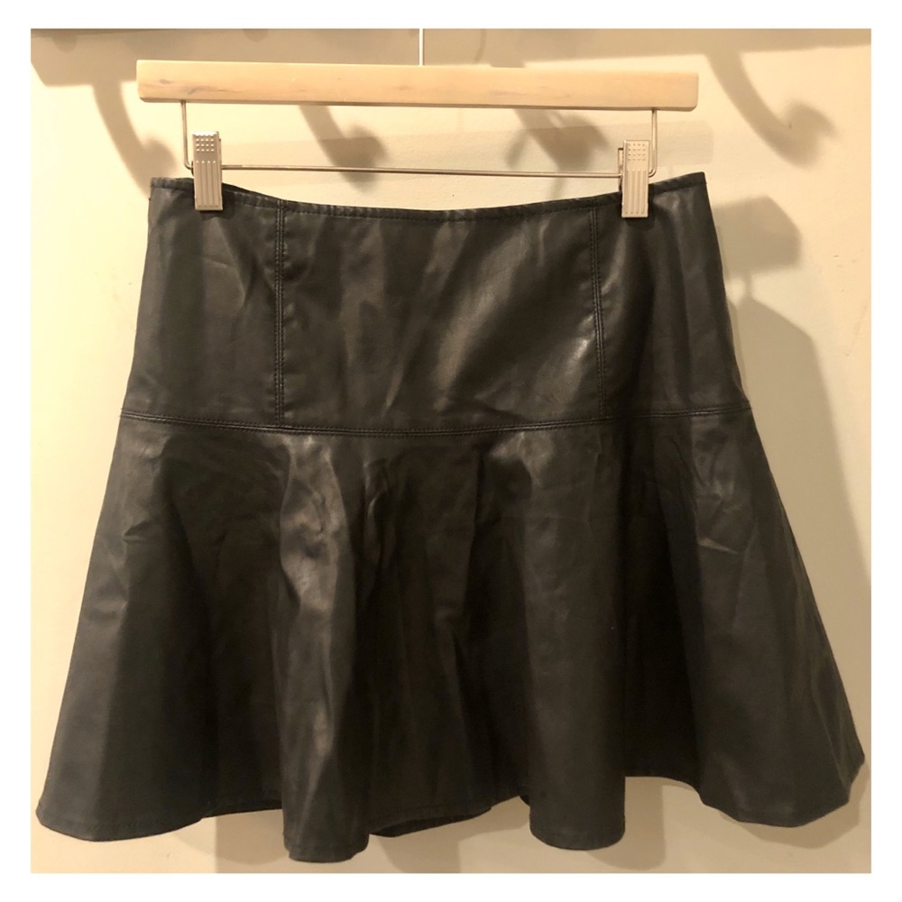 FREE PEOPLE Black Faux Leather Flare Skirt